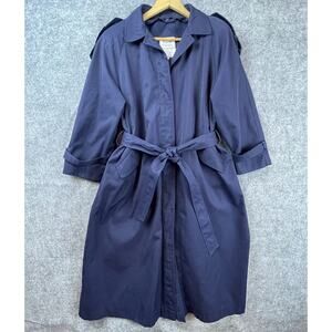 Vintage TJW By Mervyns Trench Coat Womens 10 Petite Blue Pockets Belted 80s‎ 90s